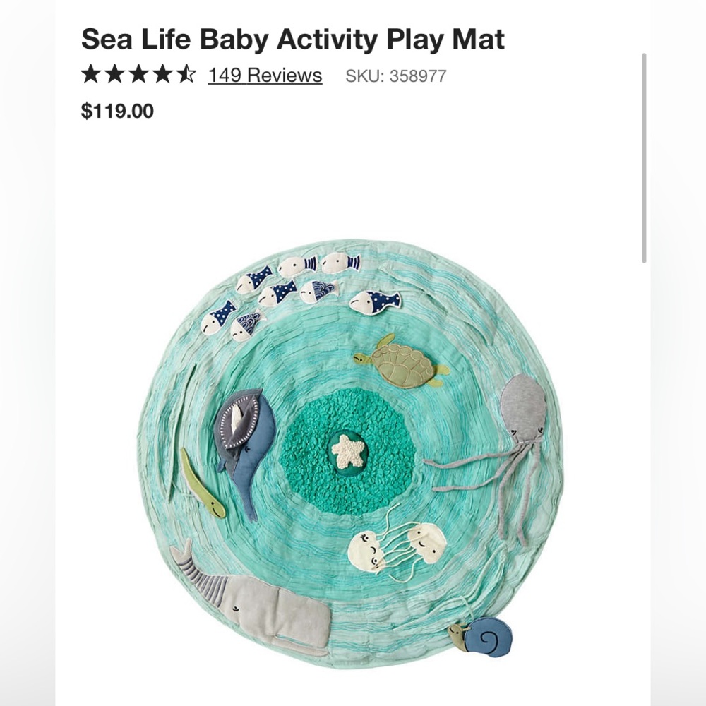 Gently used, Crate & Barrel ‘Land of Nod’ Sea Life activity mat.